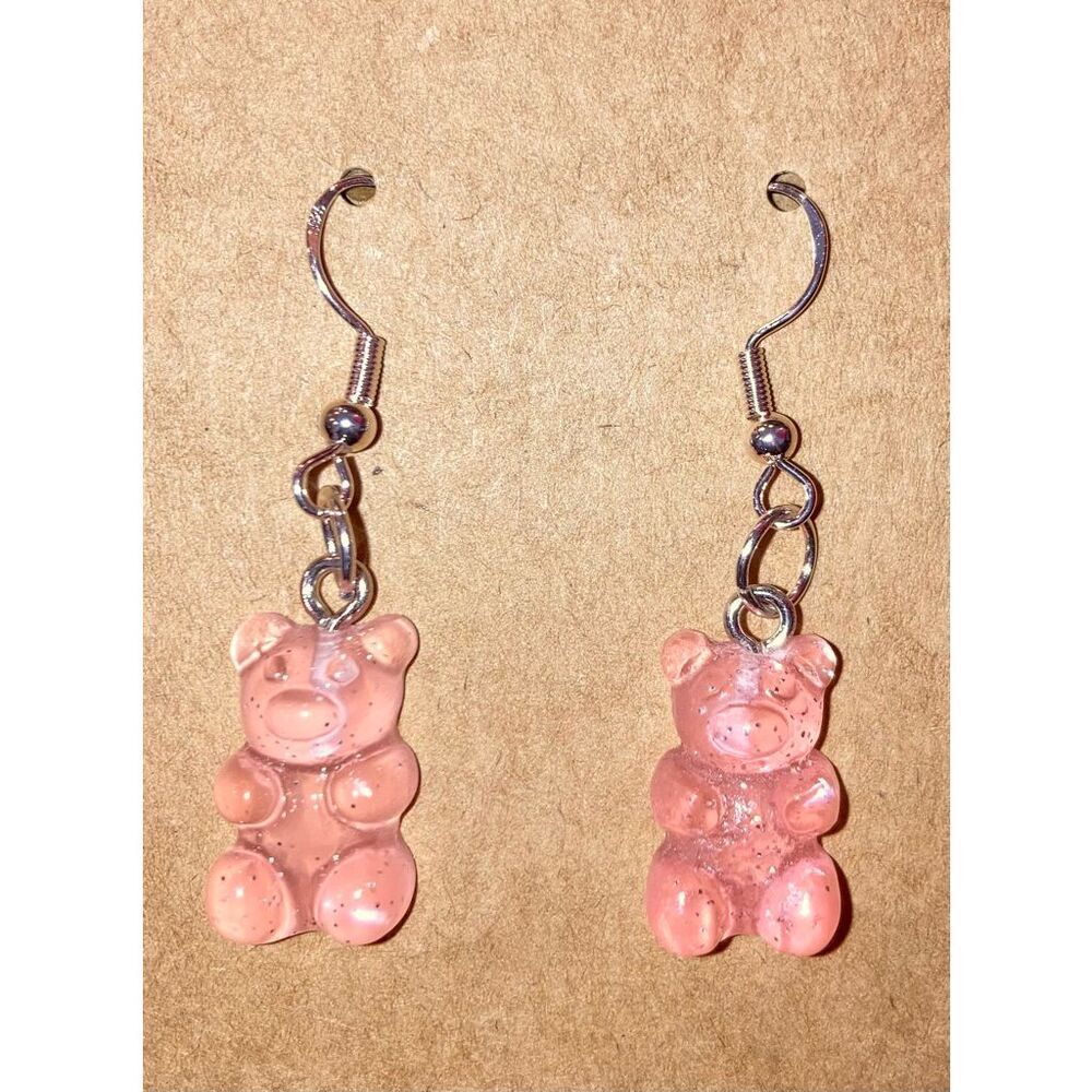 ☀️3/$9☀️ Light Pink Glitter Gummy Bear Dangle Earring with .925 Silver Hooks